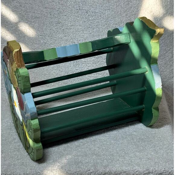 Vintage Hand Carved Wooden Basket Hummingbirds Flowers - Picture 4 of 6